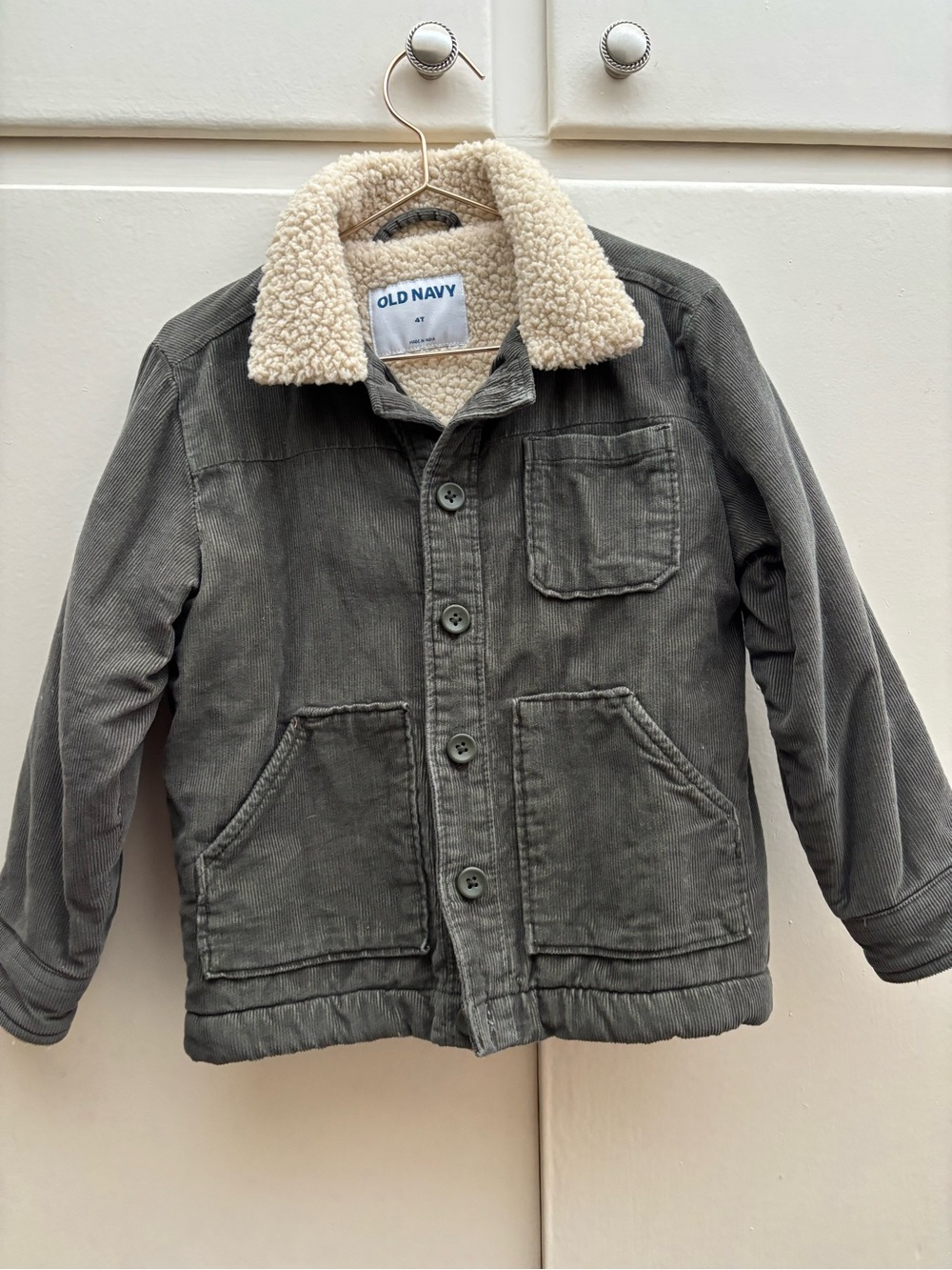 Old Navy Kids Olive Corduroy Jacket with Cream Sherpa Collar